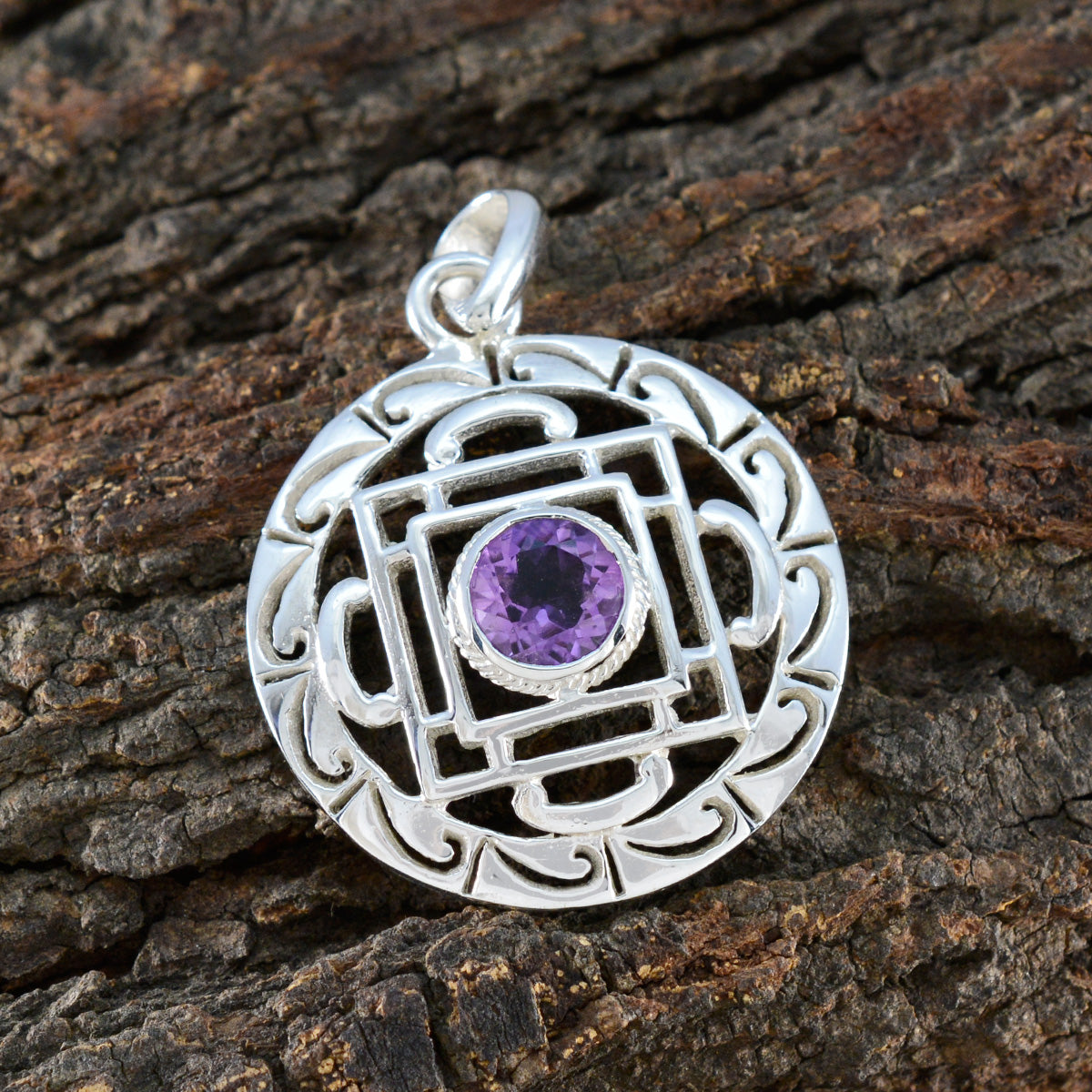 Riyo – pendentif rond en argent sterling 1003, améthyste violette à facettes, pierres précieuses tendance, cadeau pour la journée des enseignants
