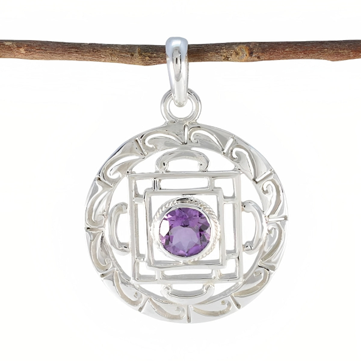Riyo piedra preciosa caliente, amatista púrpura facetada redonda, colgante de plata de ley 1003, regalo para el día del maestro