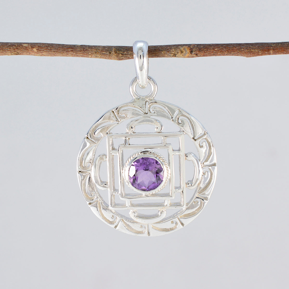 Riyo piedra preciosa caliente, amatista púrpura facetada redonda, colgante de plata de ley 1003, regalo para el día del maestro
