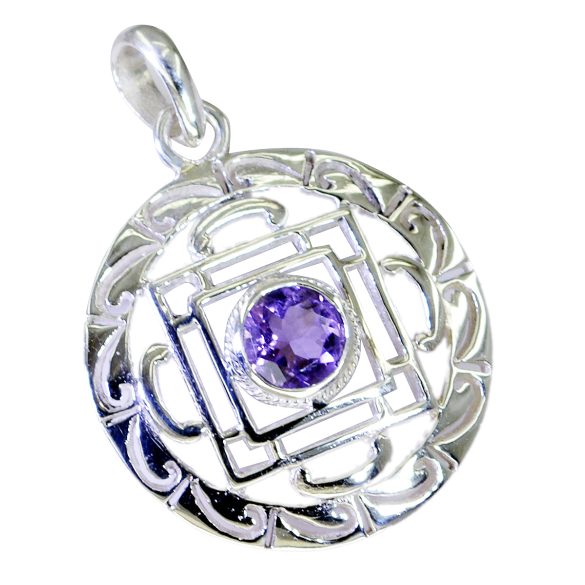 Riyo Hot Gemstone Round Faceted Purple Amethyst 1003 Sterling Silver Pendant Gift For Teachers Day