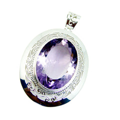 Riyo Beauteous Gems Oval Faceted Purple Amethyst Silver Pendant Gift For Wife