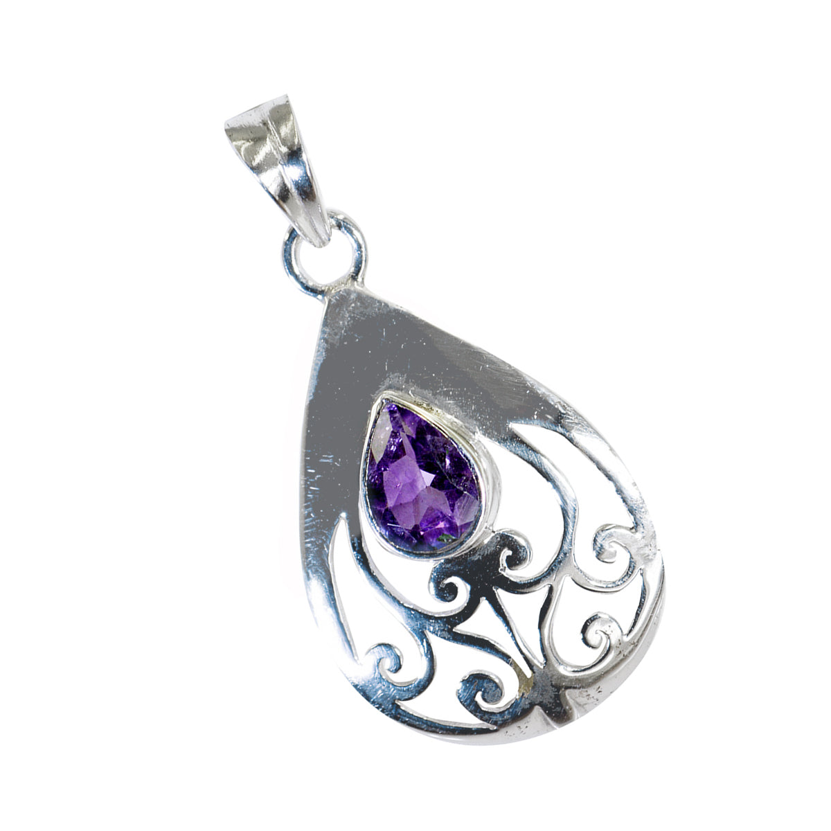 Riyo Pleasing Gemstone Pear Faceted Purple Amethyst 1009 Sterling Silver Pendant Gift For Birthday