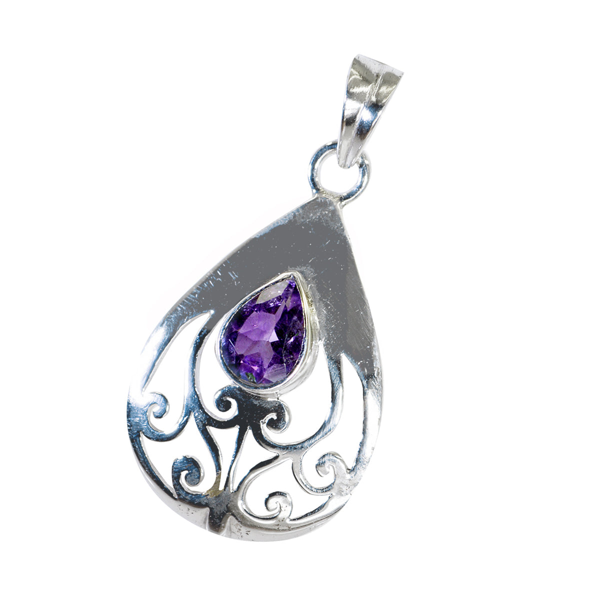 Подвеска из стерлингового серебра 1009 пробы с фиолетовым аметистом Riyo, приятный драгоценный камень, груша, граненый фиолетовый подарок на день рождения