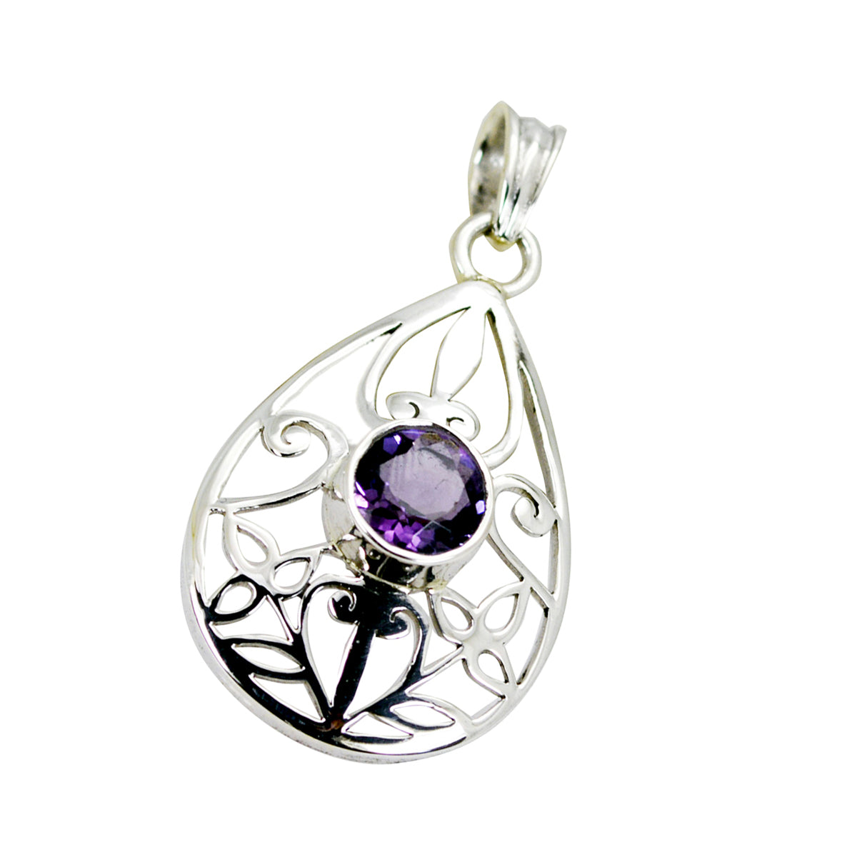 Riyo Charming Gemstone Round Faceted Purple Amethyst 1010 Sterling Silver Pendant Gift For Good Friday