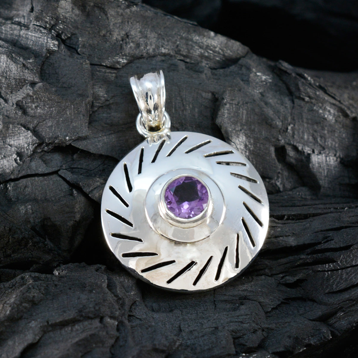 Серебряный кулон riyo с восхитительными драгоценными камнями, круглый граненый фиолетовый аметист, подарок жене