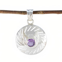 Riyo Heerlijke edelstenen ronde gefacetteerde paarse Amethist zilveren hanger cadeau voor vrouw