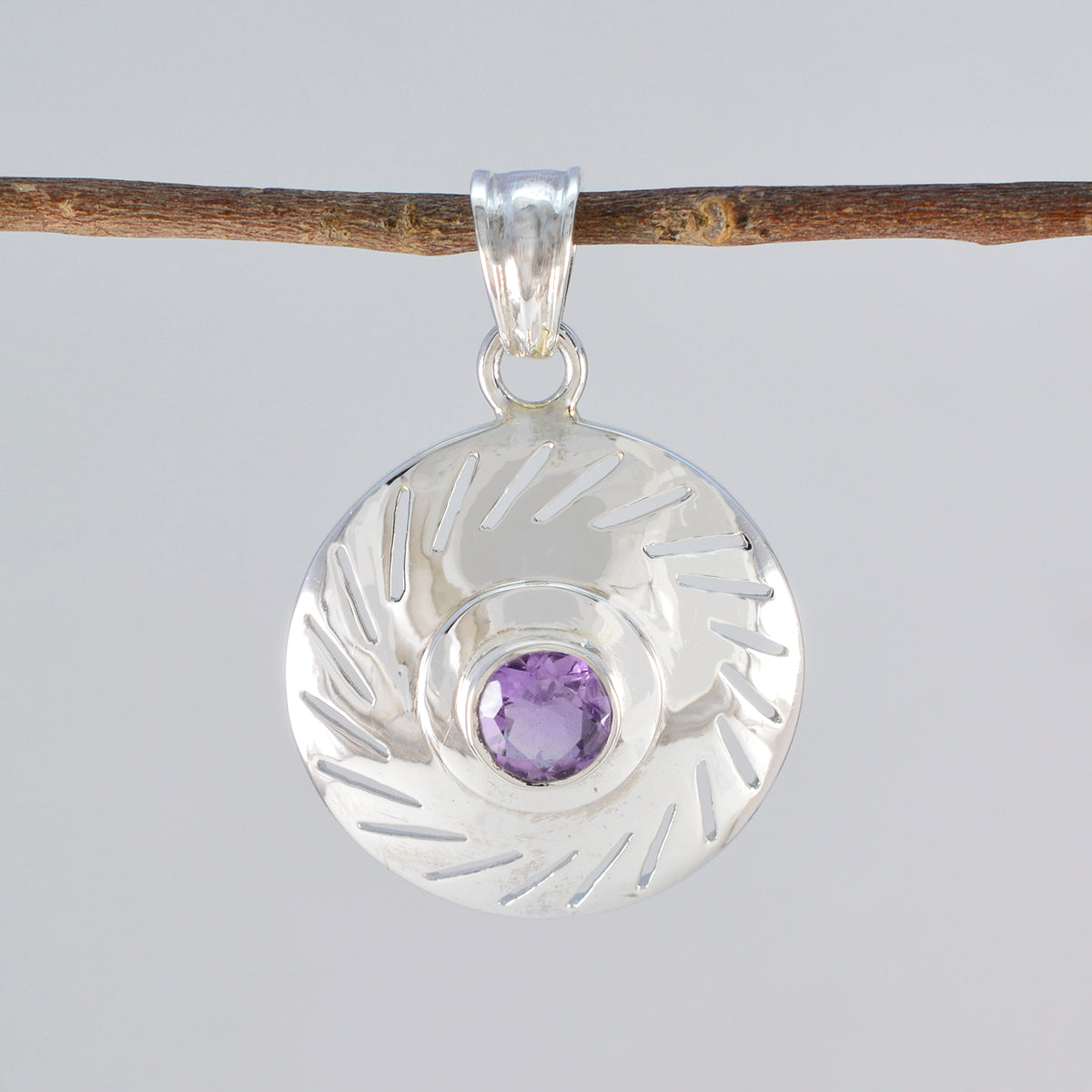 Riyo Heerlijke edelstenen ronde gefacetteerde paarse Amethist zilveren hanger cadeau voor vrouw