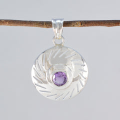 Riyo Delightful Gems Round Faceted Purple Amethyst Silver Pendant Gift For Wife