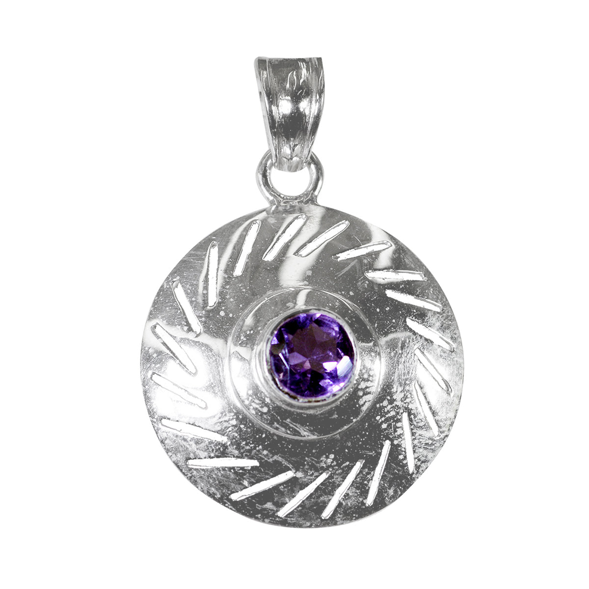 Riyo Delightful Gems Round Faceted Purple Amethyst Silver Pendant Gift For Wife