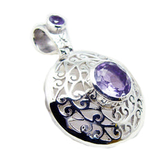 Riyo, attraente ciondolo con pietra preziosa rotonda sfaccettata, ametista viola, in argento sterling, regalo per le donne