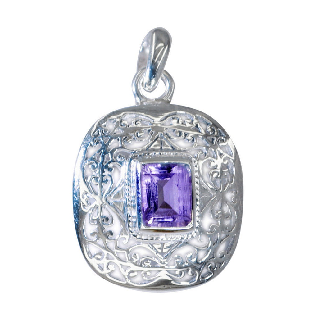 Riyo Winsome Gemstone Octagon Faceted Purple Amethyst 1011 Sterling Silver Pendant Gift For Teachers Day