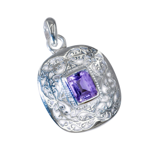 Riyo Winsome Gemstone Octagon Faceted Purple Amethyst 1011 Sterling Silver Pendant Gift For Teachers Day