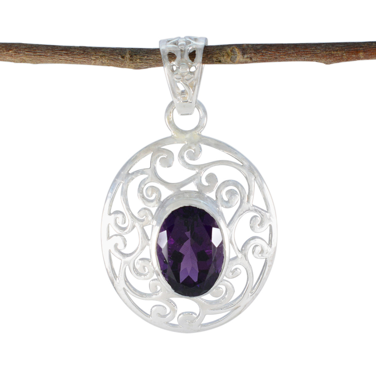 riyo irrésistible pierre précieuse ovale à facettes violet améthyste pendentif en argent sterling cadeau pour un ami