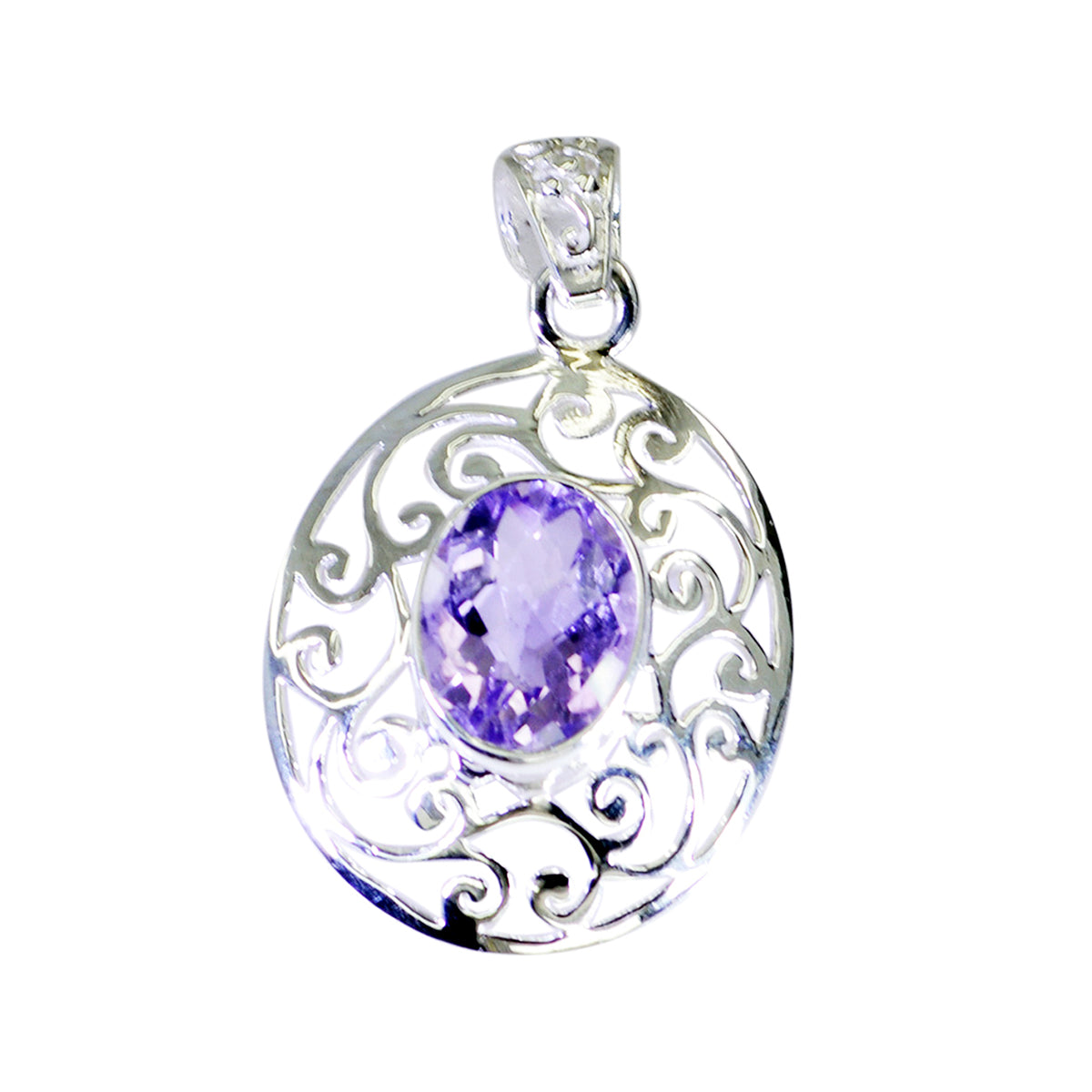 Riyo Irresistible Gemstone Oval Faceted Purple Amethyst Sterling Silver Pendant Gift For Friend