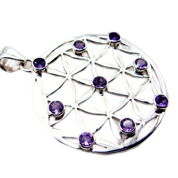 Riyo Aesthetic Gems Round Faceted Purple Amethyst Solid Silver Pendant Gift For Easter Sunday