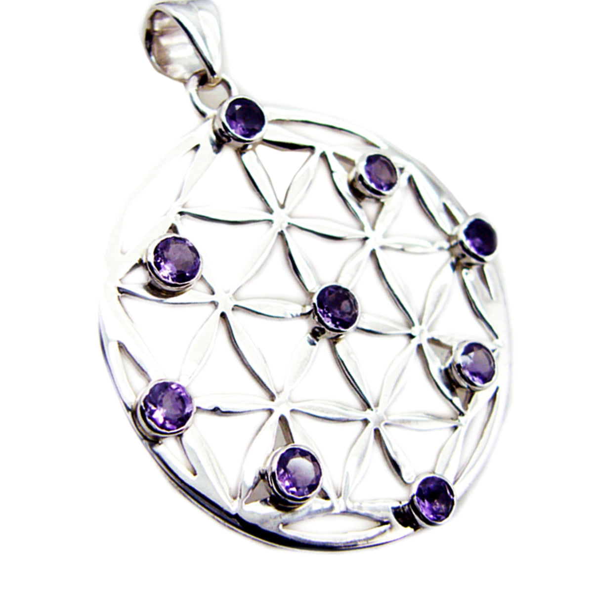 Riyo Aesthetic Gems runder facettierter violetter Amethyst-Anhänger aus massivem Silber, Geschenk für Ostersonntag