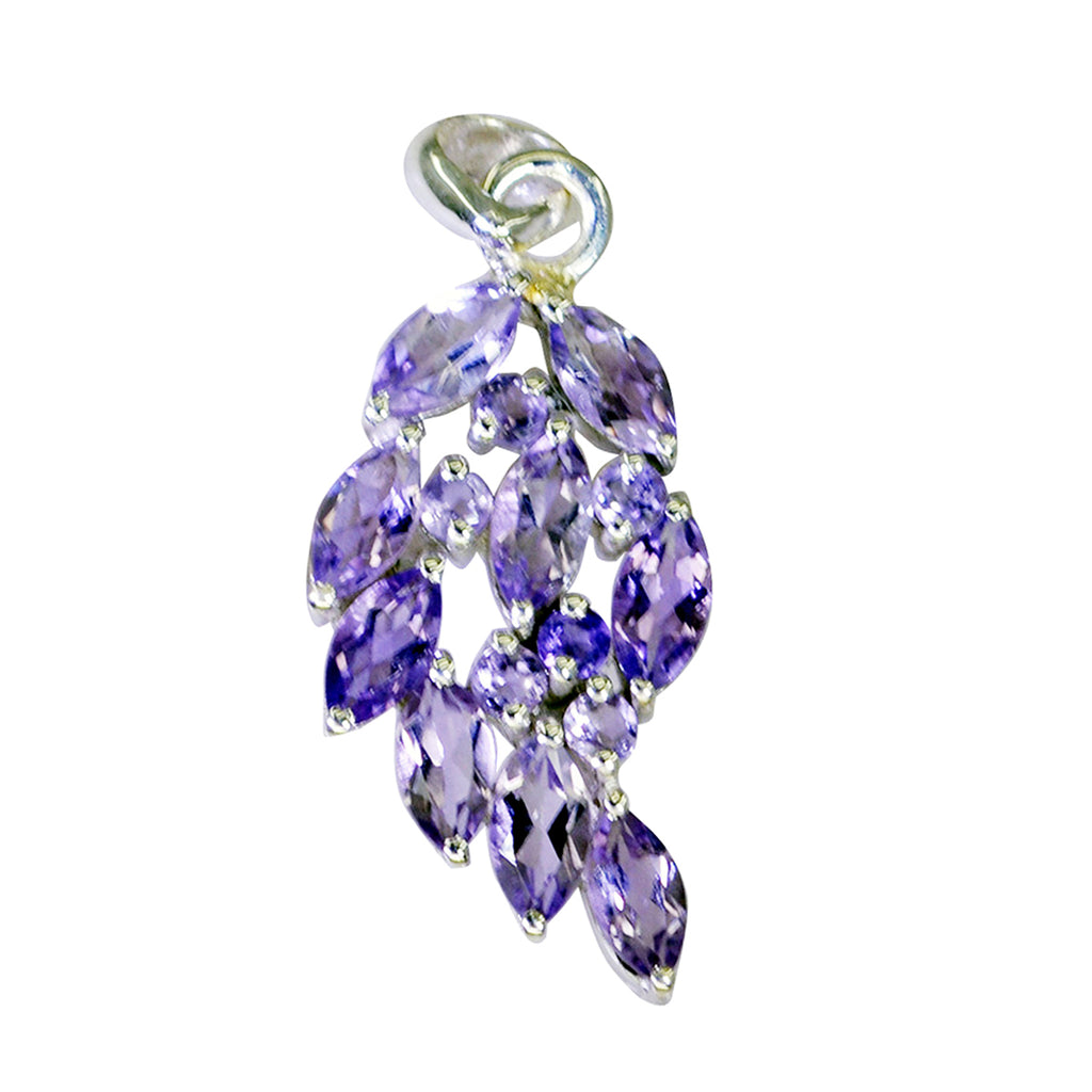 Riyo Pleasing Gemstone Marquise Faceted Purple Amethyst Sterling Silver Pendant Gift For Friend