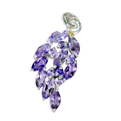 Riyo Pleasing Gemstone Marquise Faceted Purple Amethyst Sterling Silver Pendant Gift For Friend