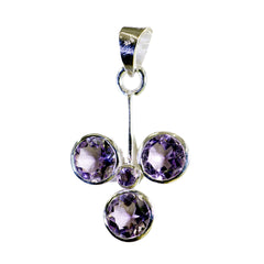 Riyo Delightful Gems Round Faceted Purple Amethyst Solid Silver Pendant Gift For Easter Sunday