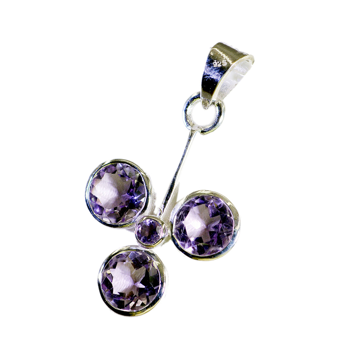 Riyo preciosas gemas redondas facetadas amatista púrpura colgante de plata maciza regalo para el Domingo de Pascua