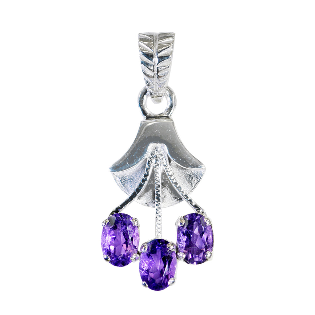 Riyo Gorgeous Gems Oval Faceted Purple Amethyst Silver Pendant Gift For Sister