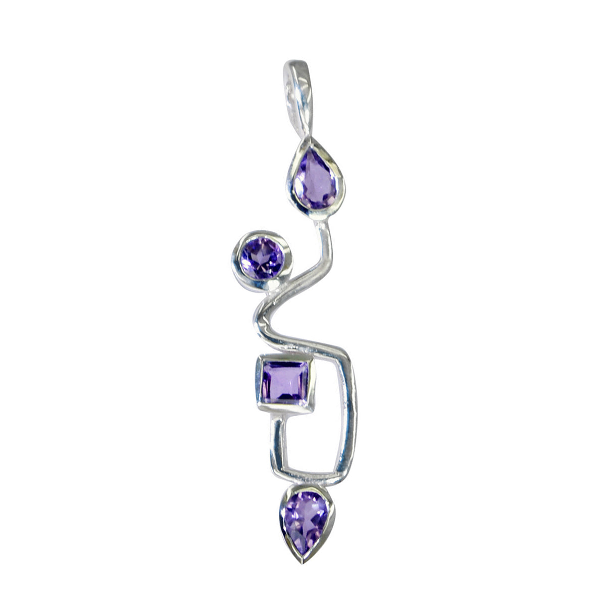 Riyo Easy Gems Multi Facettierter Anhänger aus massivem Silber mit violettem Amethyst, Geschenk für Karfreitag