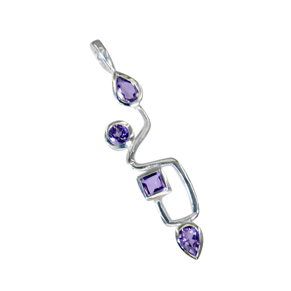 Riyo Easy Gems Multi Faceted Purple Amethyst Solid Silver Pendant Gift For Good Friday