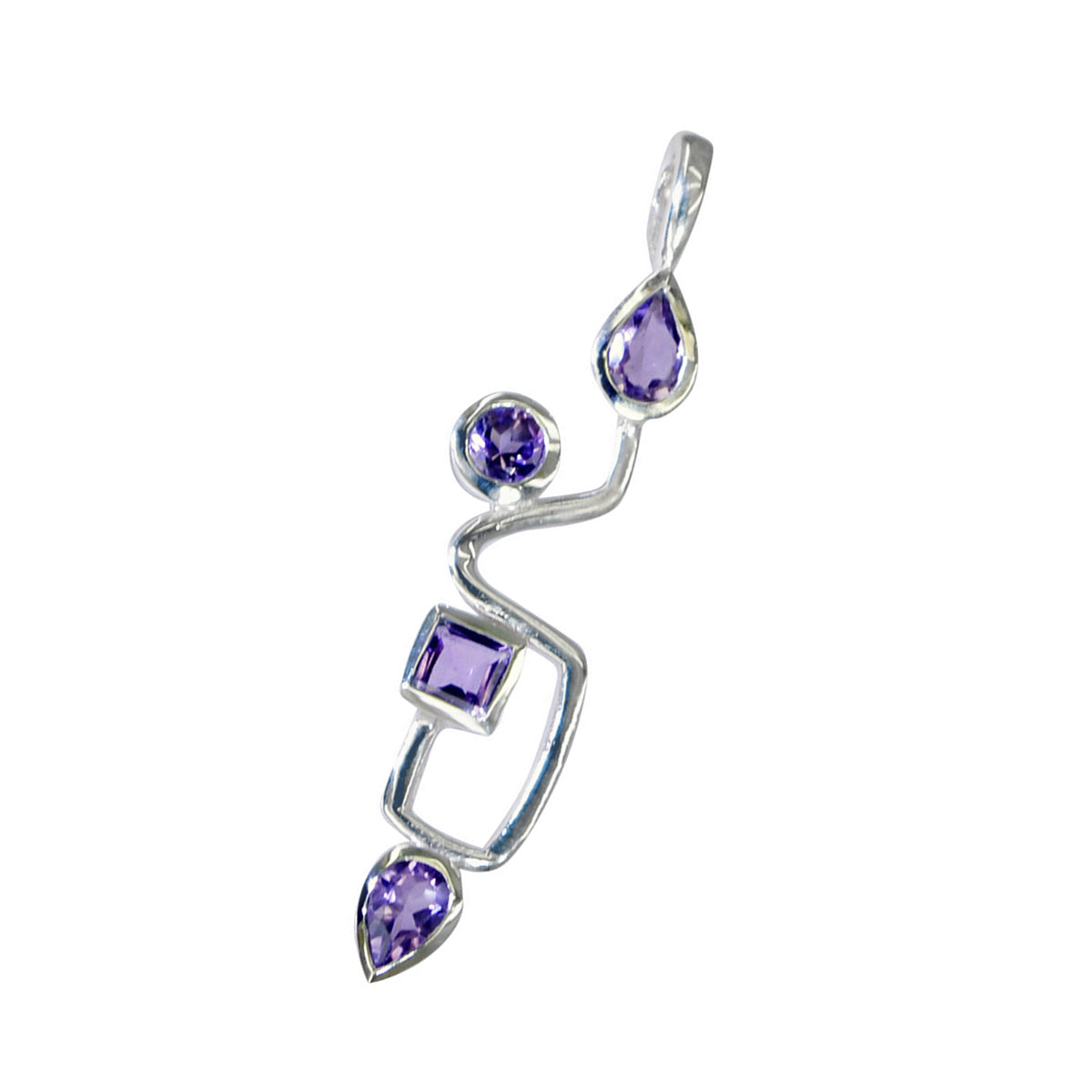Riyo Easy Gems Multi Facettierter Anhänger aus massivem Silber mit violettem Amethyst, Geschenk für Karfreitag