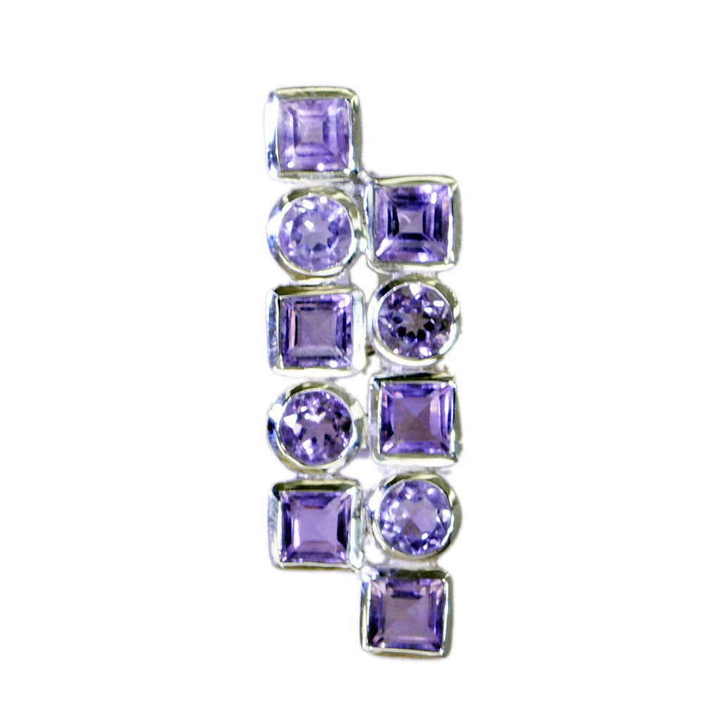 Riyo Spunky Gems Multi Faceted Purple Amethyst Silver Pendant Gift For Boxing Day