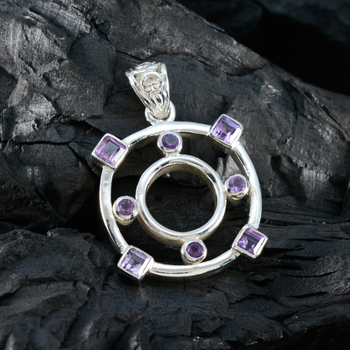 Riyo Pretty Gems Multi Facet Paarse Amethist Zilveren Hanger Cadeau voor zus