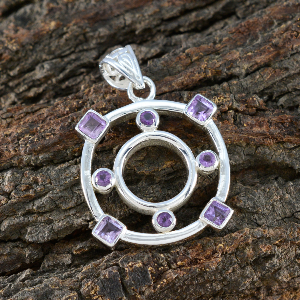 Riyo Pretty Gems colgante de plata con amatista púrpura multifacetado, regalo para hermana