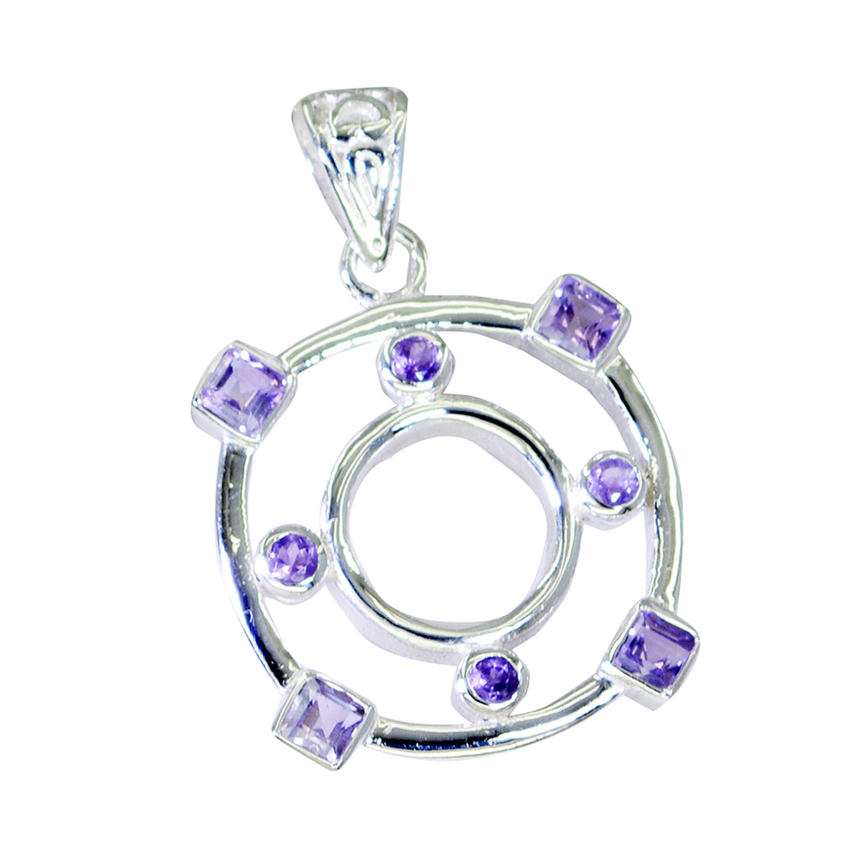Riyo Pretty Gems Multi Faceted Purple Amethyst Silver Pendant Gift For Sister