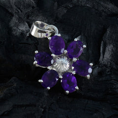 Riyo Plesing Gems colgante de plata de amatista púrpura facetado ovalado, regalo para compromiso