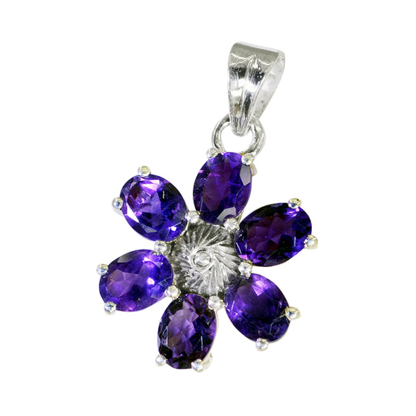 Riyo Pleasing Gems Oval Faceted Purple Amethyst Silver Pendant Gift For Engagement