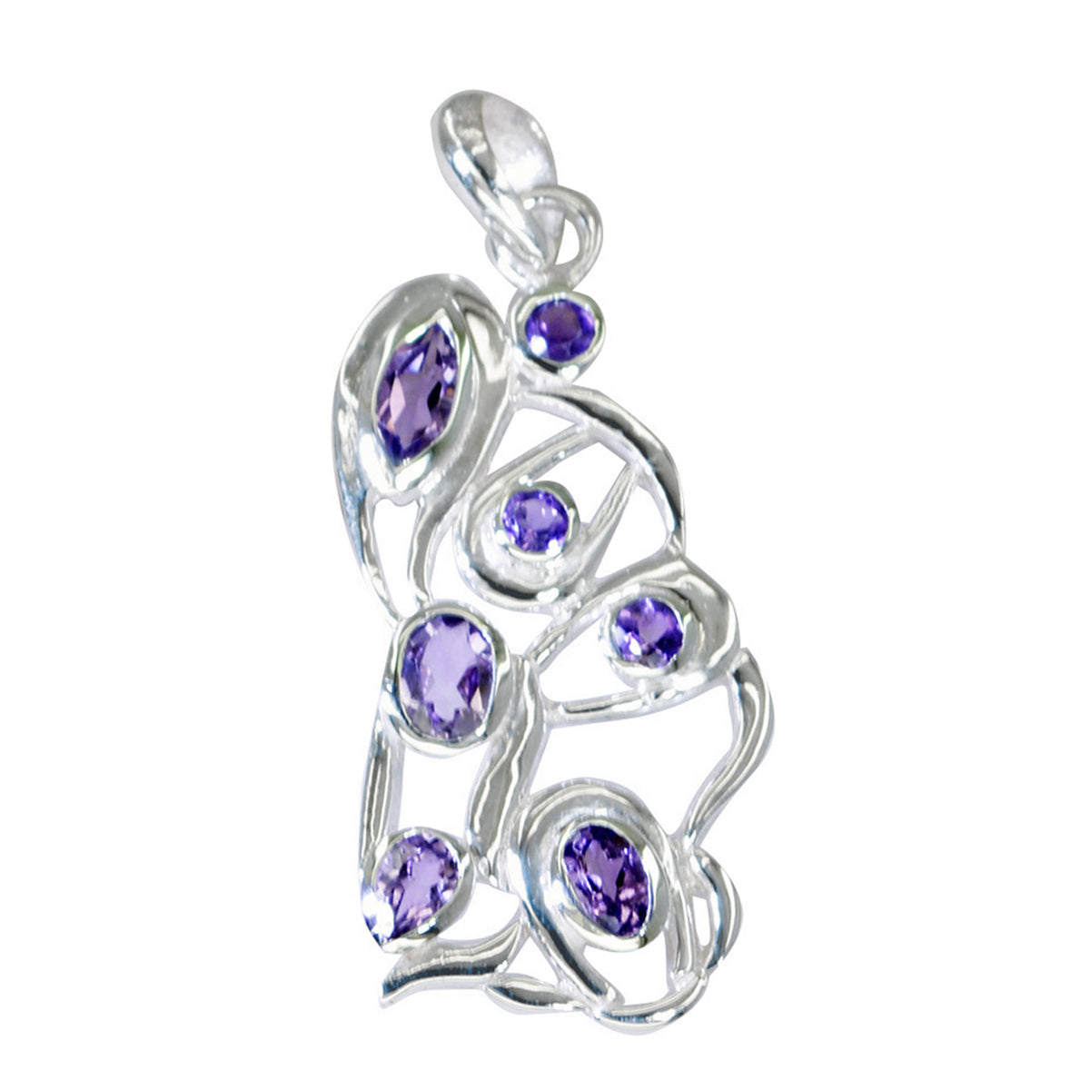 Riyo Exquisite Gems Multi Faceted Purple Amethyst Solid Silver Pendant Gift For Anniversary