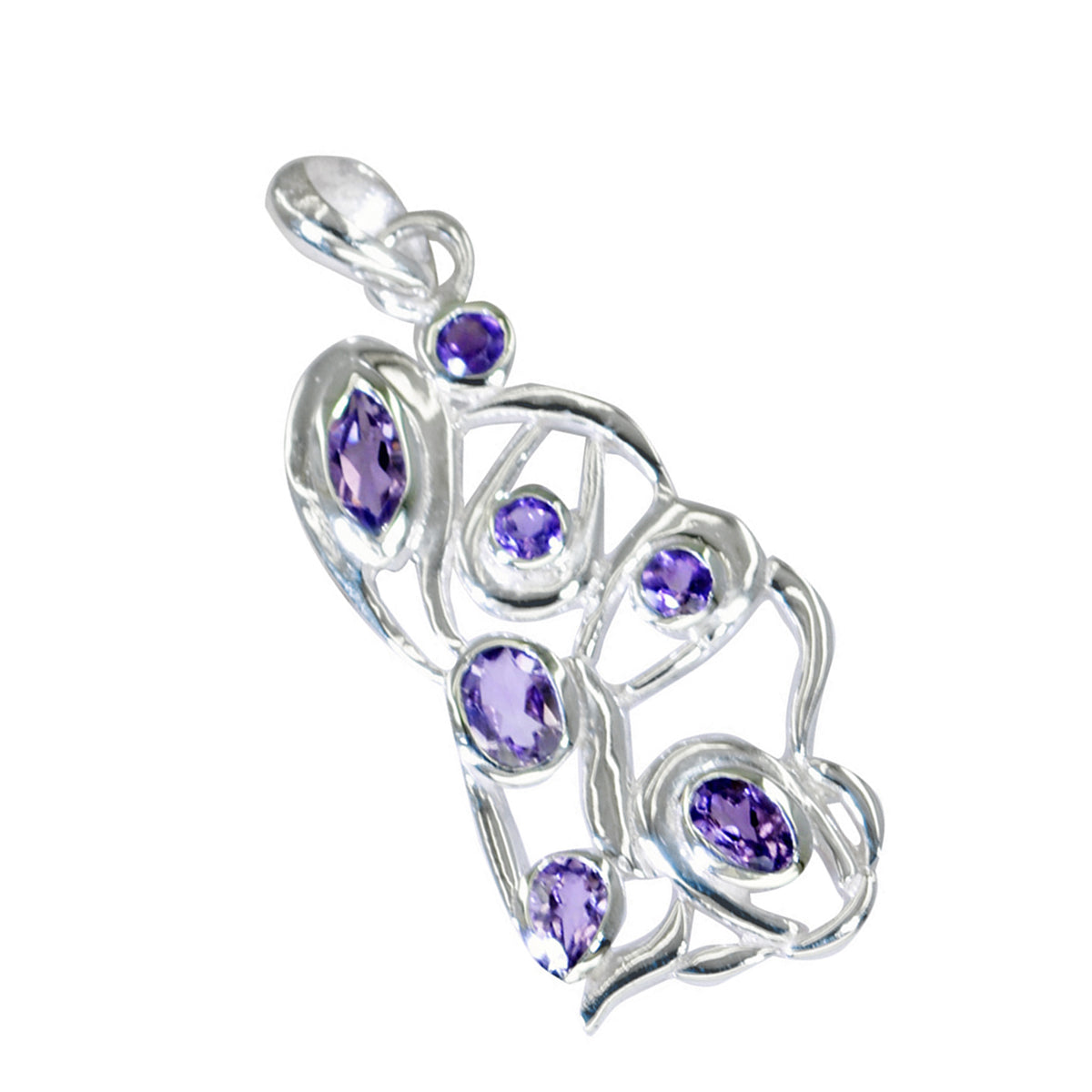 Кулон riyo с изысканными драгоценными камнями, многогранный фиолетовый аметист, цельное серебро, подарок на годовщину