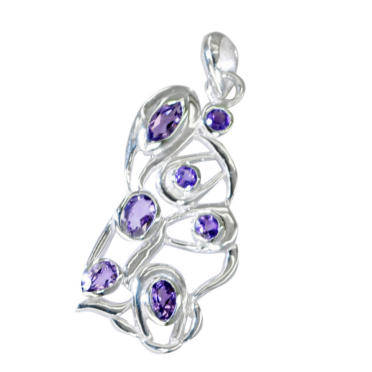 Кулон riyo с изысканными драгоценными камнями, многогранный фиолетовый аметист, цельное серебро, подарок на годовщину
