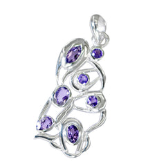 Riyo exquisitas gemas multifacetadas amatista púrpura colgante de plata maciza regalo para aniversario