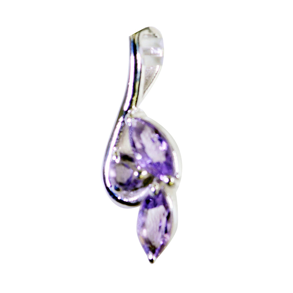 Riyo Drop Gems Multi Faceted Purple Amethyst Solid Silver Pendant Gift For Wedding
