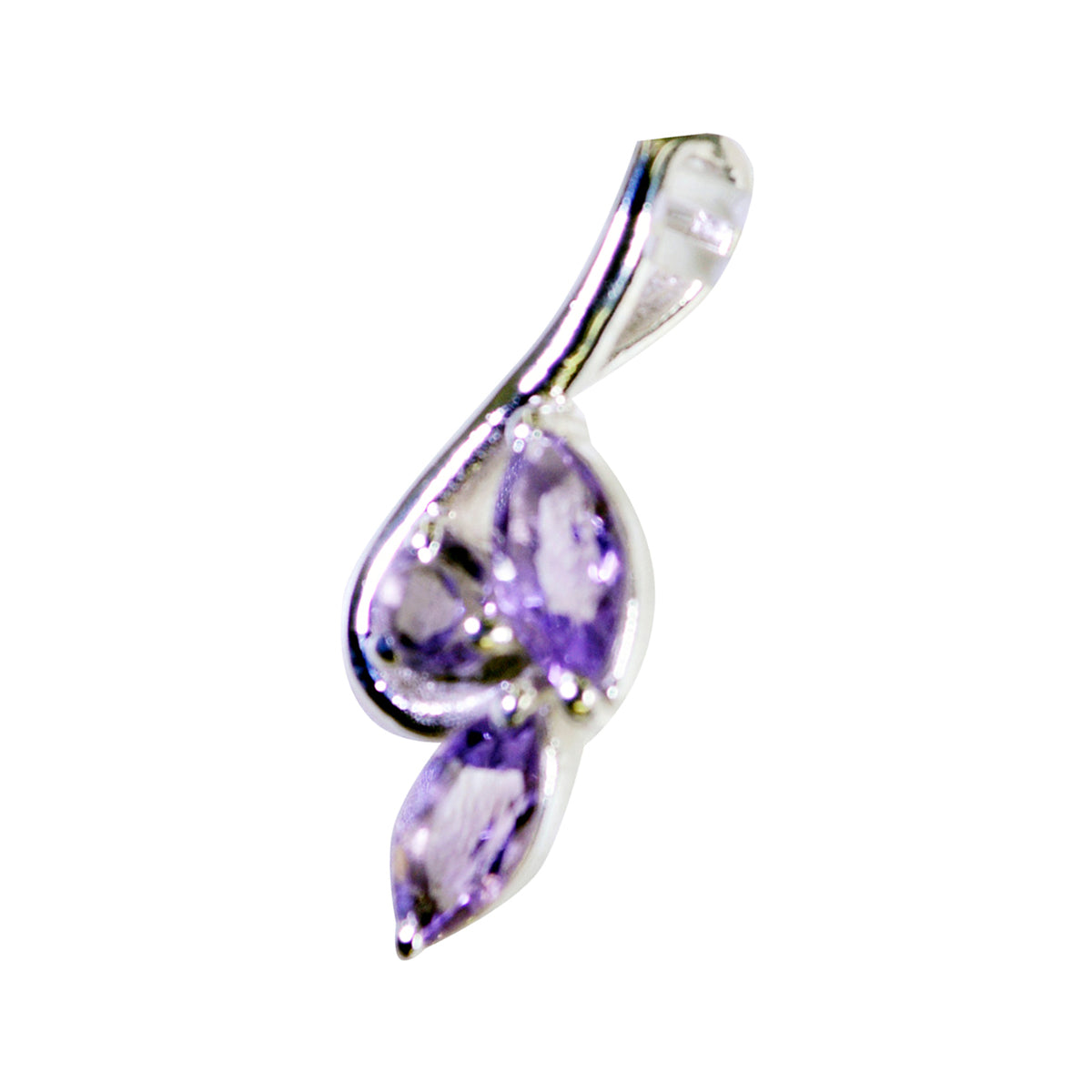 Riyo Drop Gems Multi Faceted Purple Amethyst Solid Silver Pendant Gift For Wedding