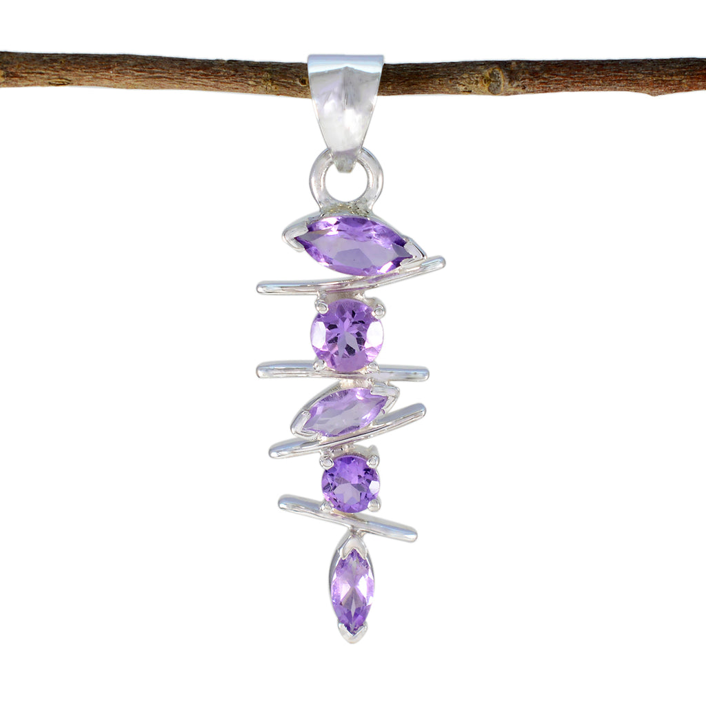 Riyo Beauteous Gems Multi Faceted Purple Amethyst Silver Pendant Gift For Boxing Day