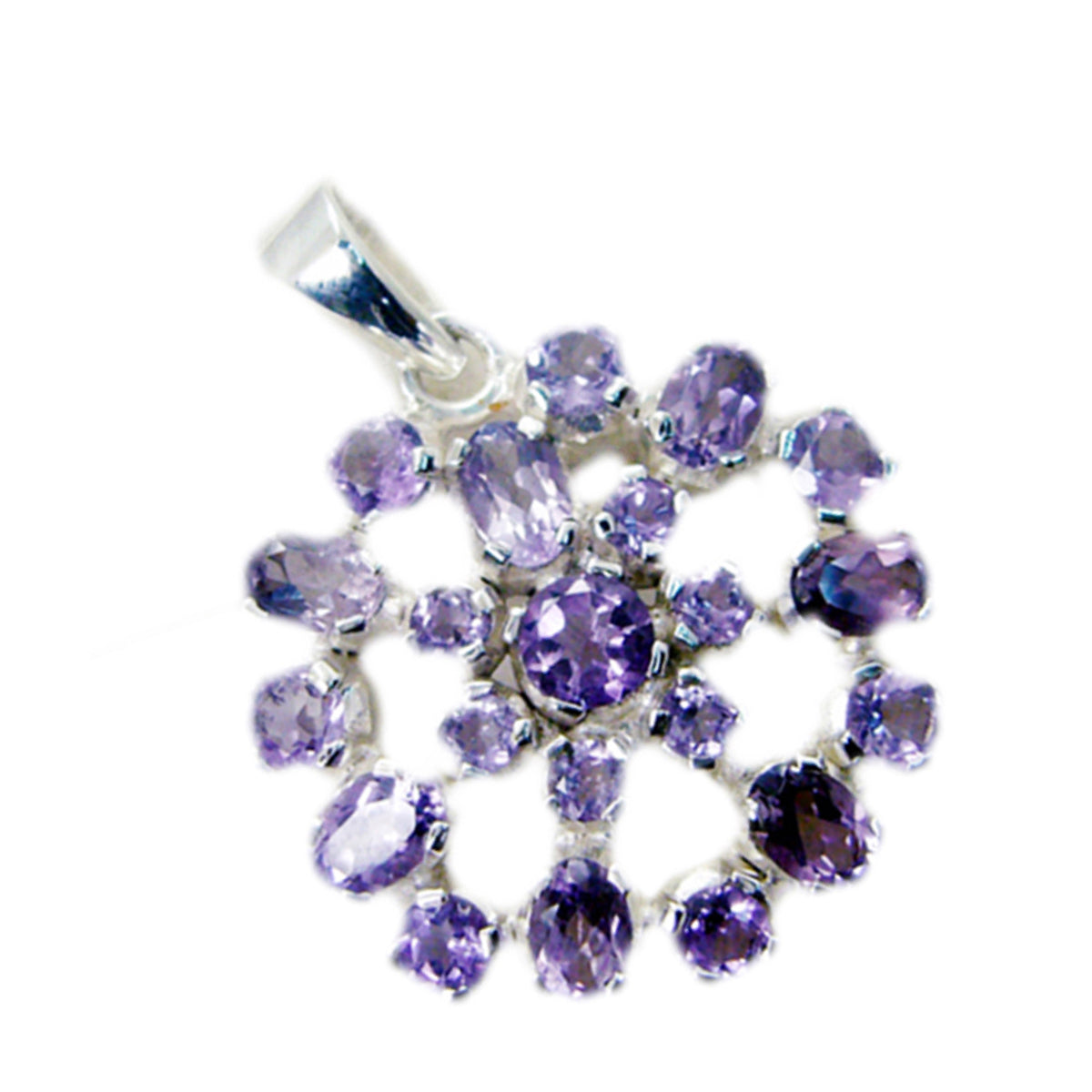 Riyo Delightful Gems Multi Faceted Purple Amethyst Silver Pendant Gift For Boxing Day