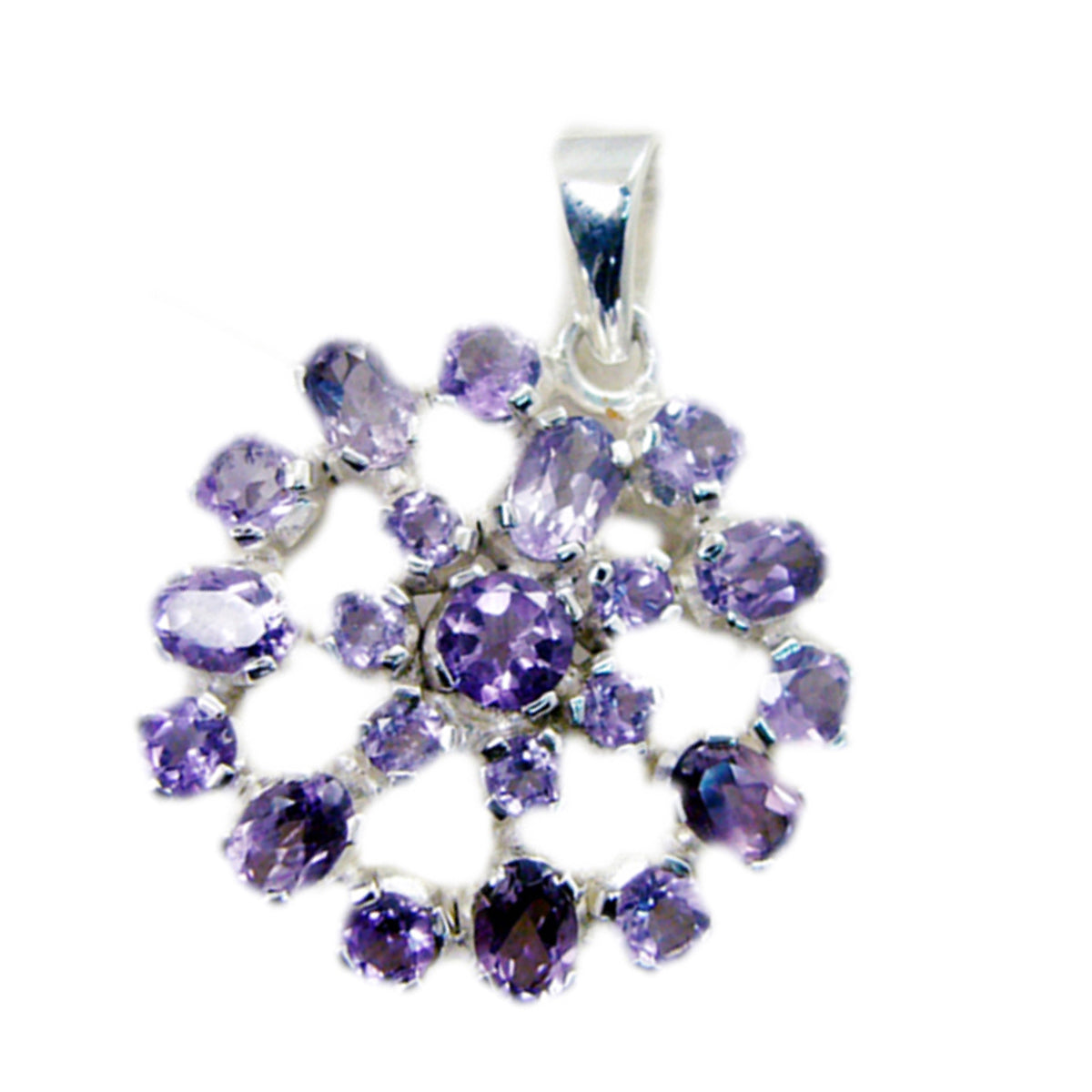 Riyo Delightful Gems Multi Faceted Purple Amethyst Silver Pendant Gift For Boxing Day