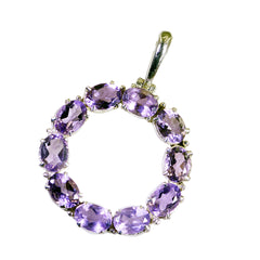 Riyo Appealing Gemstone Oval Faceted Purple Amethyst Sterling Silver Pendant Gift For Christmas
