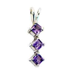 Riyo Bewitching Gems Anhänger, quadratisch, facettiert, violetter Amethyst, massives Silber, Geschenk für Karfreitag