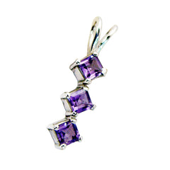 Riyo Bewitching Gems Square Faceted Purple Amethyst Solid Silver Pendant Gift For Good Friday