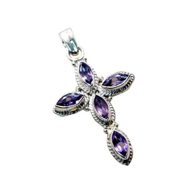 Riyo Fit Gemstone Marquise Faceted Purple Amethyst Sterling Silver Pendant Gift For Handmade