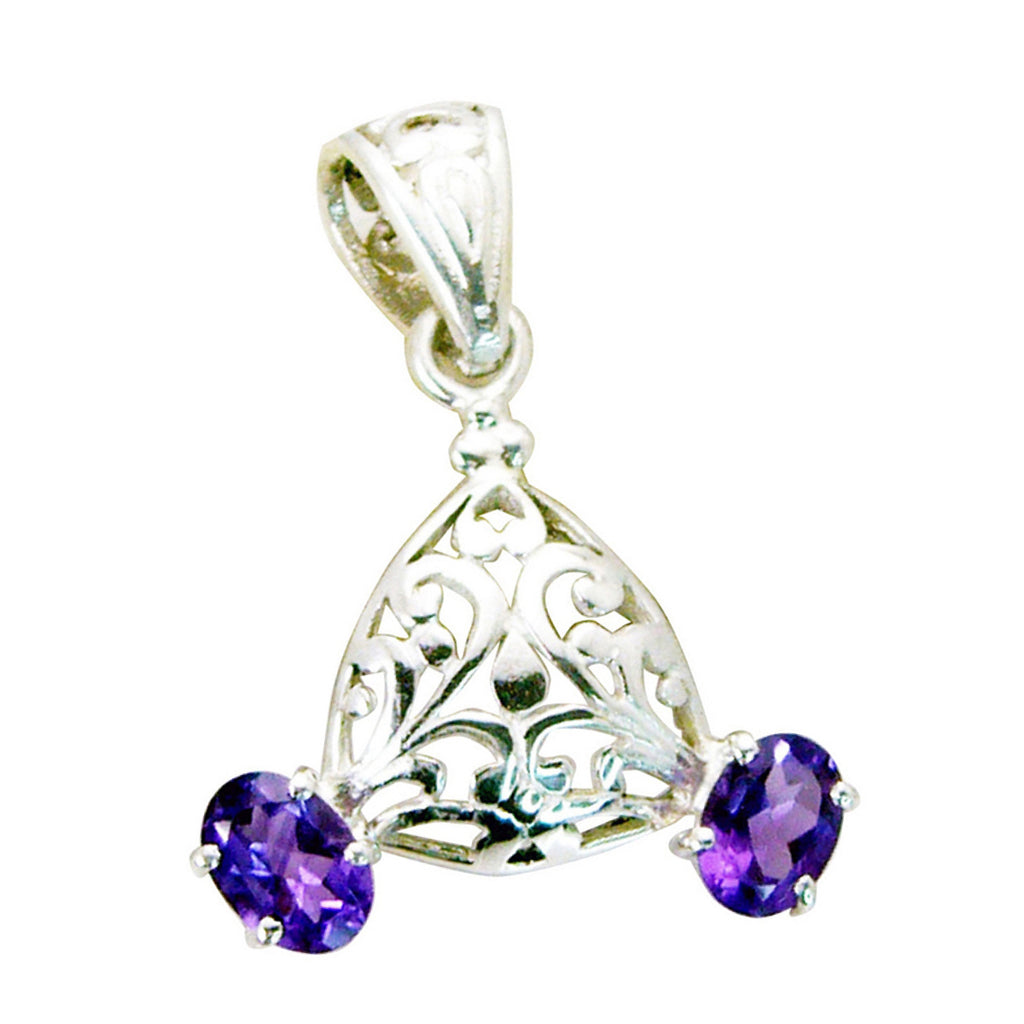 Riyo Smashing Gems Oval Faceted Purple Amethyst Solid Silver Pendant Gift For Good Friday