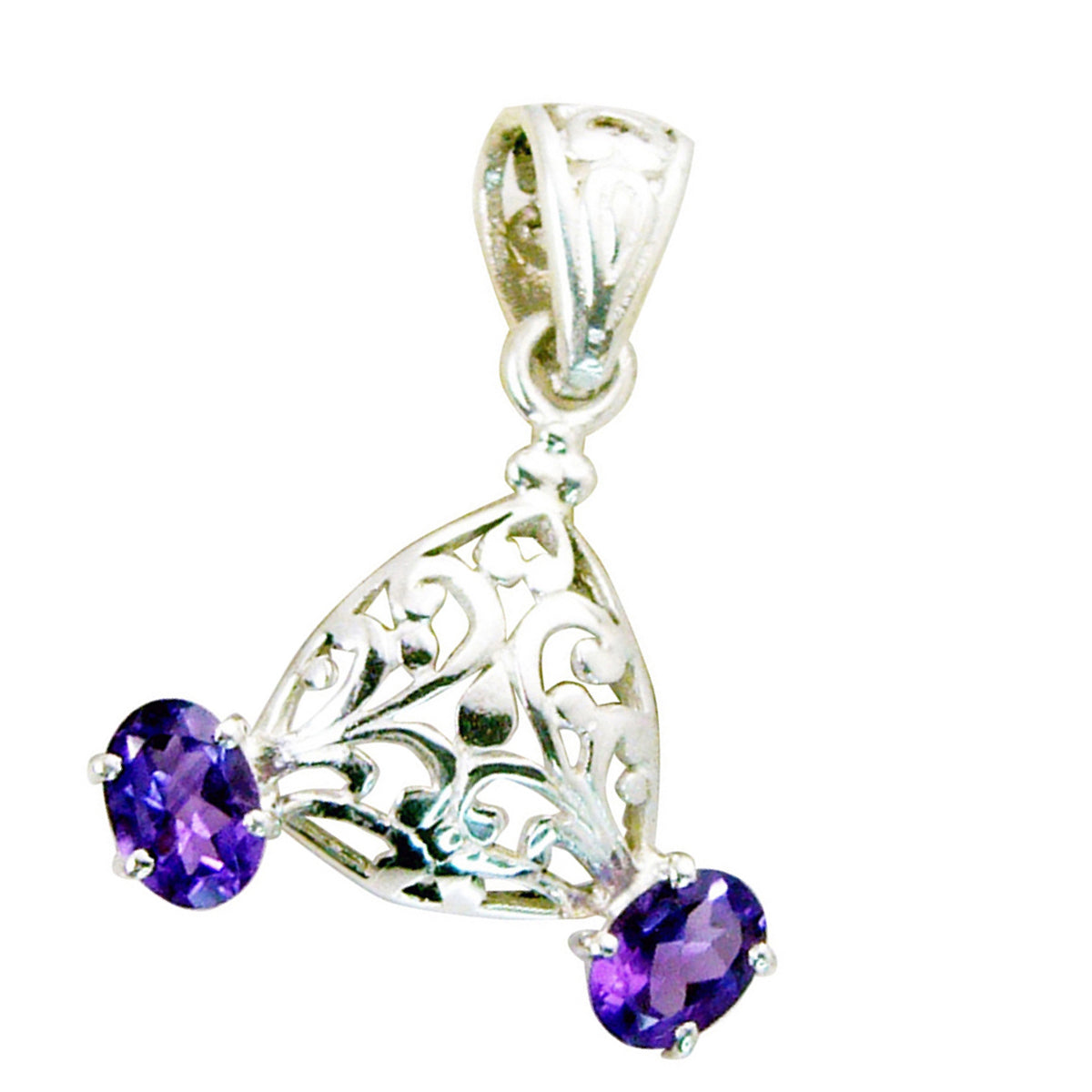 Riyo Smashing Gems Oval Faceted Purple Amethyst Solid Silver Pendant Gift For Good Friday