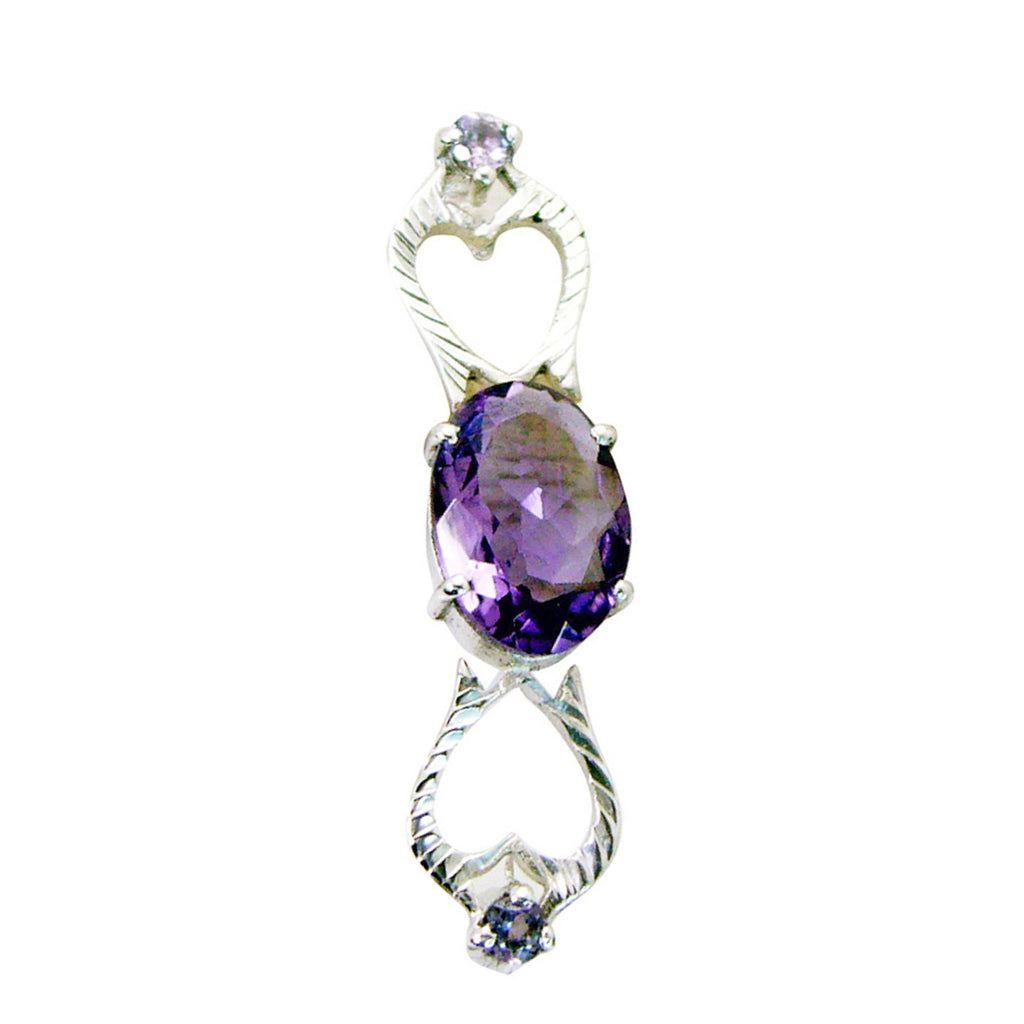 Riyo Cute Gemstone Oval Faceted Purple Amethyst 1064 Sterling Silver Pendant Gift For Girlfriend